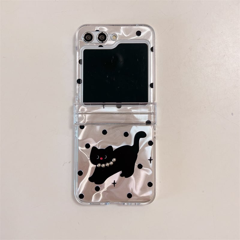 Simple cartoon polka dot black cat hard shell mobile phone case, suitable for Galaxy Z Flip 3/Galaxy Z Flip 4/Galaxy Z Flip 5/Galaxy Z Flip 6