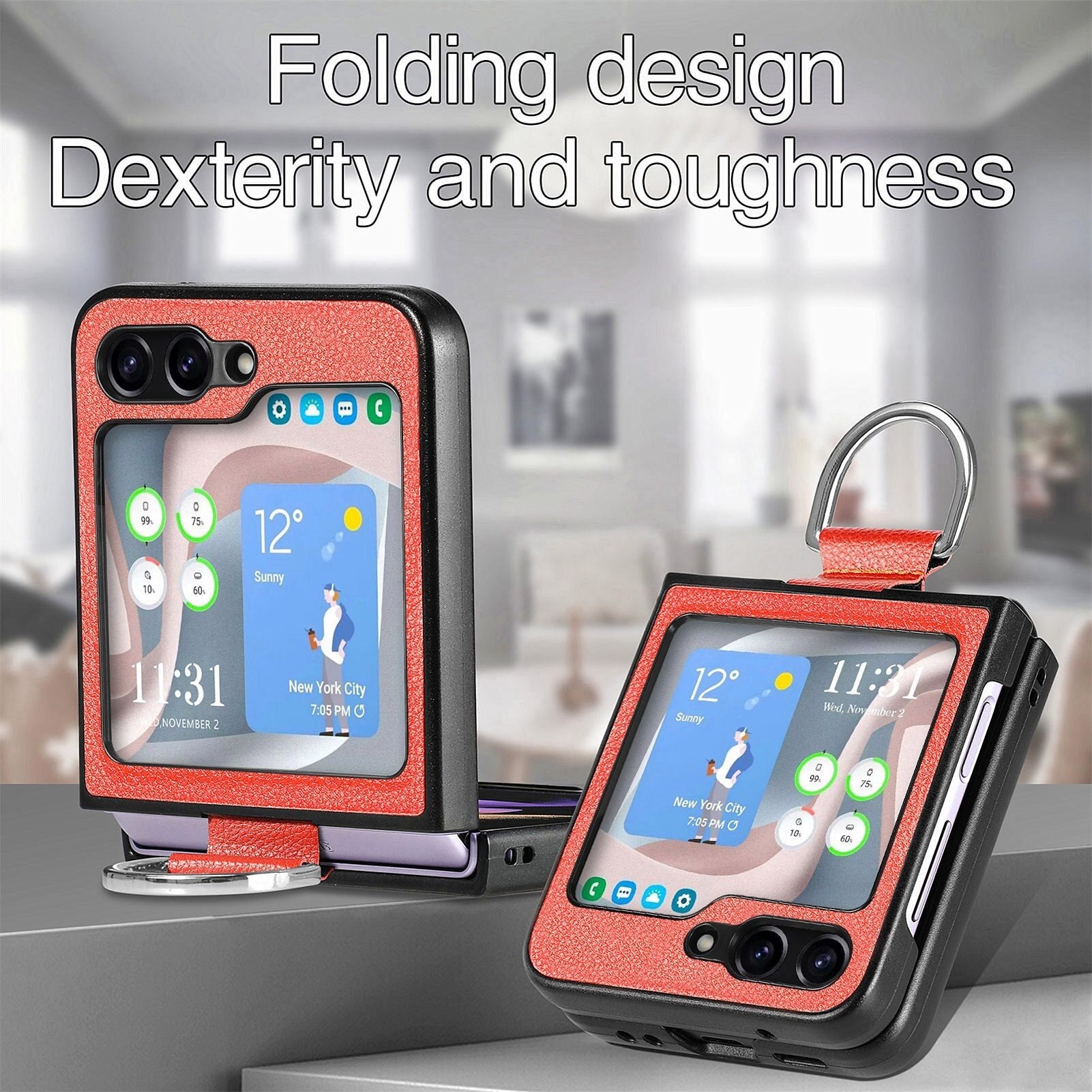 Ring-style leather folding screen protective case for Galaxy Z Flip 3/Galaxy Z Flip 4/Galaxy Z Flip 5/Galaxy Z Flip 6