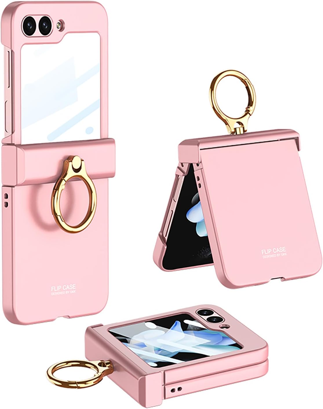 Ultra-thin mobile phone case with hinge ring holder and shell-film integrated for Galaxy Z Flip 5/Galaxy Z Flip 6, drop-proof