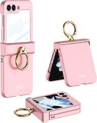 Ultra-thin mobile phone case with hinge ring holder and shell-film integrated for Galaxy Z Flip 5/Galaxy Z Flip 6, drop-proof