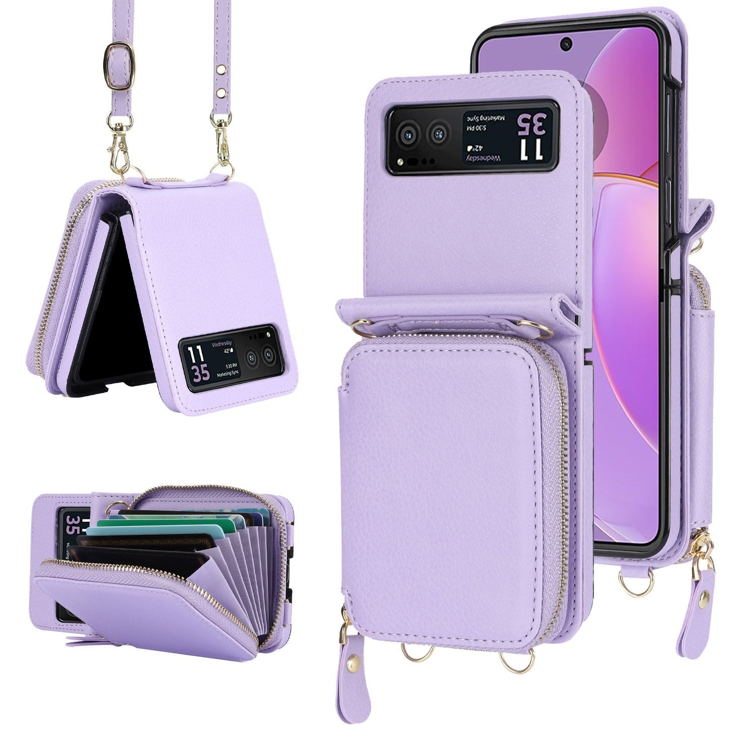 Suitable for Galaxy Z Flip 3/Galaxy Z Flip 4/Galaxy Z Flip 5/Galaxy Z Flip 6 Zipper Bag Mobile Phone Case Leather Case Card Holder
