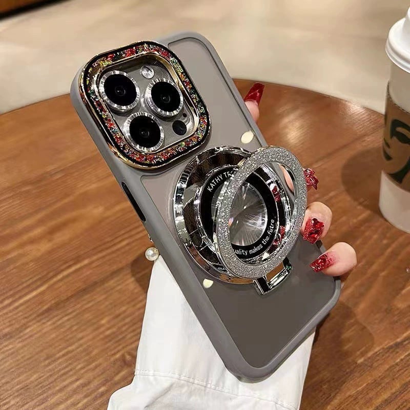For iPhone 15/14/13/12 series dot diamond lens, glitter magnetic ring holder mobile phone case