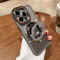 For iPhone 15/14/13/12 series dot diamond lens, glitter magnetic ring holder mobile phone case