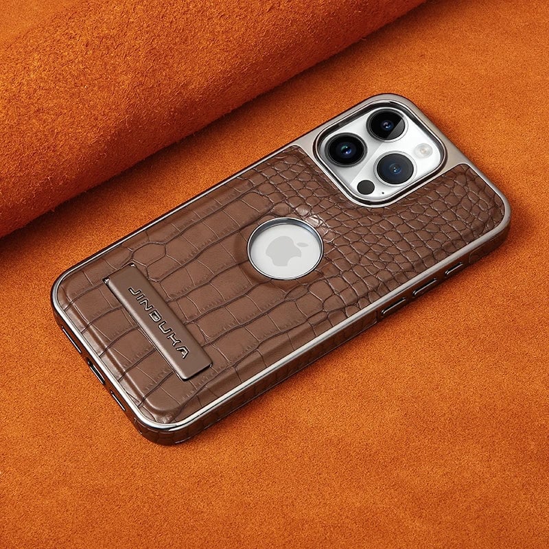 Crocodile Pattern Leather invisible Kickstand Magnetic Case For iPhone Wireless Charging