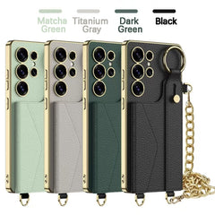 Suitable For Samsung Galaxy S25 S24 S23 Ultra Electroplated Leather Wristband Card Holder Mobile Phone Case