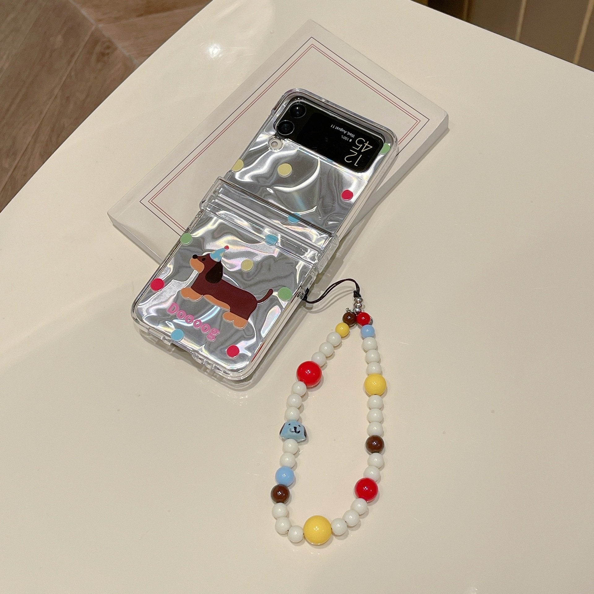 Colorful Polka Dot Dachshund Phone Case, Compatible with Galaxy Z Flip 3/Galaxy Z Flip 4/Galaxy Z Flip 5/Galaxy Z Flip 6