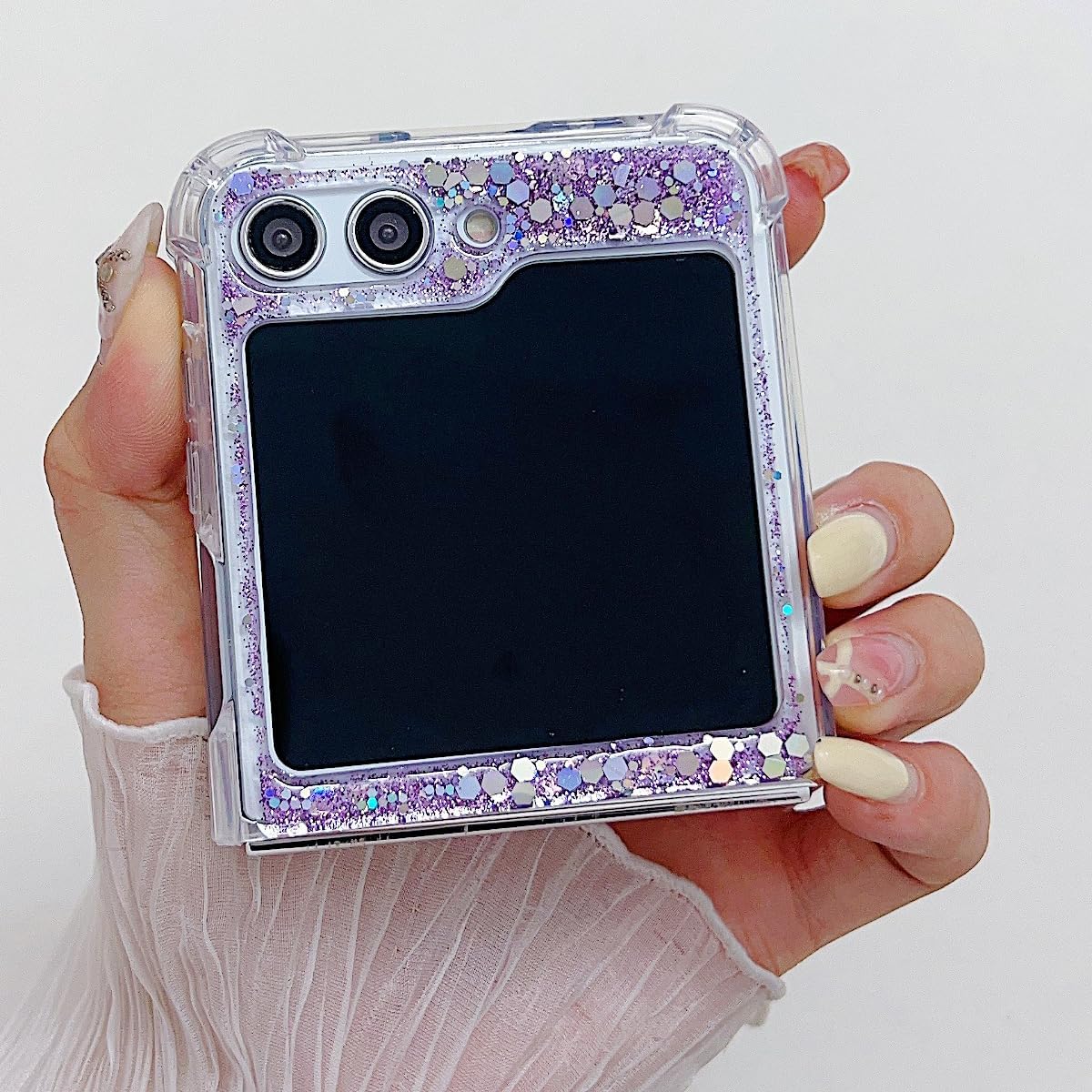 Epoxy glitter beads mobile phone case, suitable for Galaxy Z Flip 3/Galaxy Z Flip 4/Galaxy Z Flip 5/Galaxy Z Flip 6
