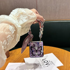 Taro Purple Butterfly Phone Case with Purple Butterfly Holder and Purple Houndstooth Scarf Chain, Compatible with Galaxy Z Flip 3/Galaxy Z Flip 4/Galaxy Z Flip 5/Galaxy Z Flip 6