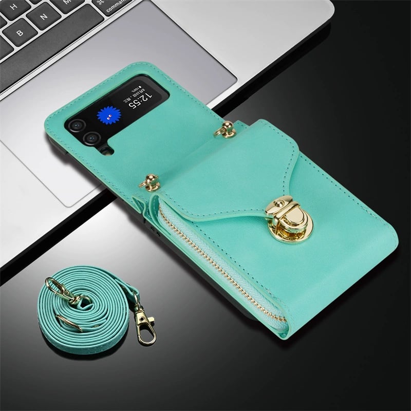 Mobile phone protective case with lanyard, crossbody, zipper card wallet for Galaxy Z Flip 3/Galaxy Z Flip 4/Galaxy Z Flip 5/Galaxy Z Flip 6