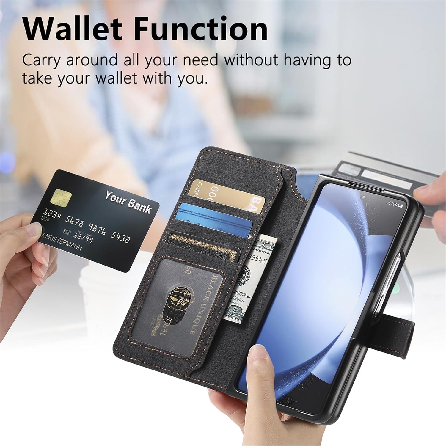 Mobile phone case suitable for Galaxy Z Fold 3/Galaxy Z Fold 4/Galaxy Z Fold 5/Galaxy Z Fold 6, full-cover anti-fall, magnetic separation, card insertion protective cover