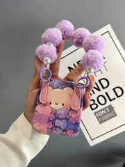 Purple Bear Phone Case with Plush Bracelet For Galaxy Z Flip 3/Galaxy Z Flip 4/Galaxy Z Flip 5