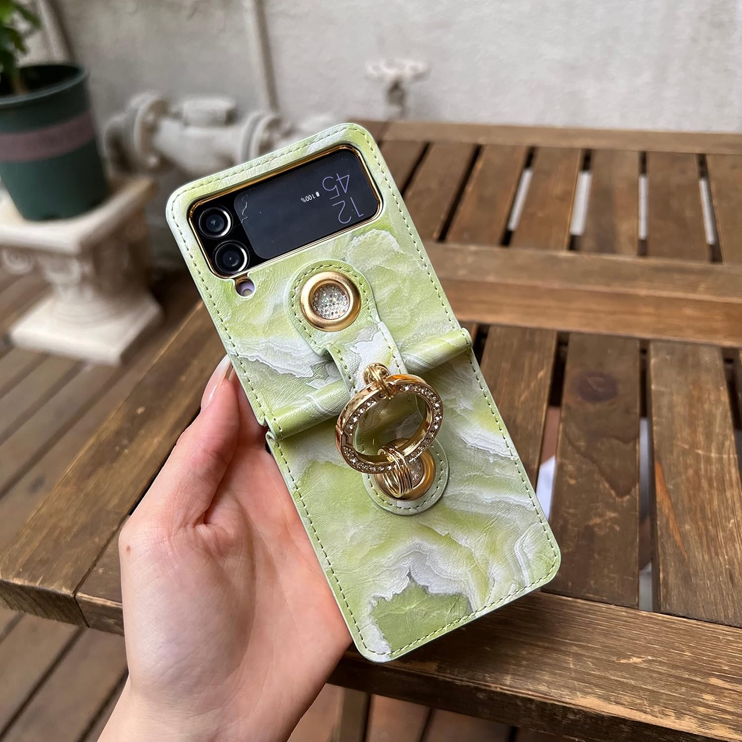 Galaxy Z Flip 3/Galaxy Z Flip 4/Galaxy Z Flip 5/Galaxy Z Flip 6 | Soft marbled leather phone case with luxurious glitter ring