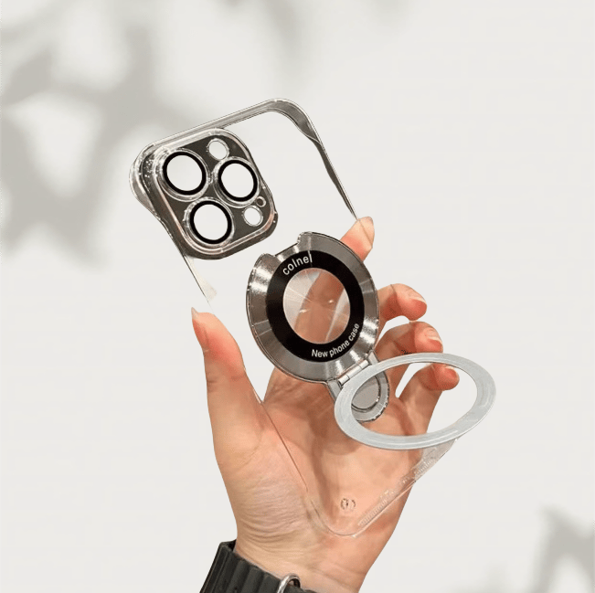Electroplated Frameless iPhone Case with Magnetic Stand & Lens Film