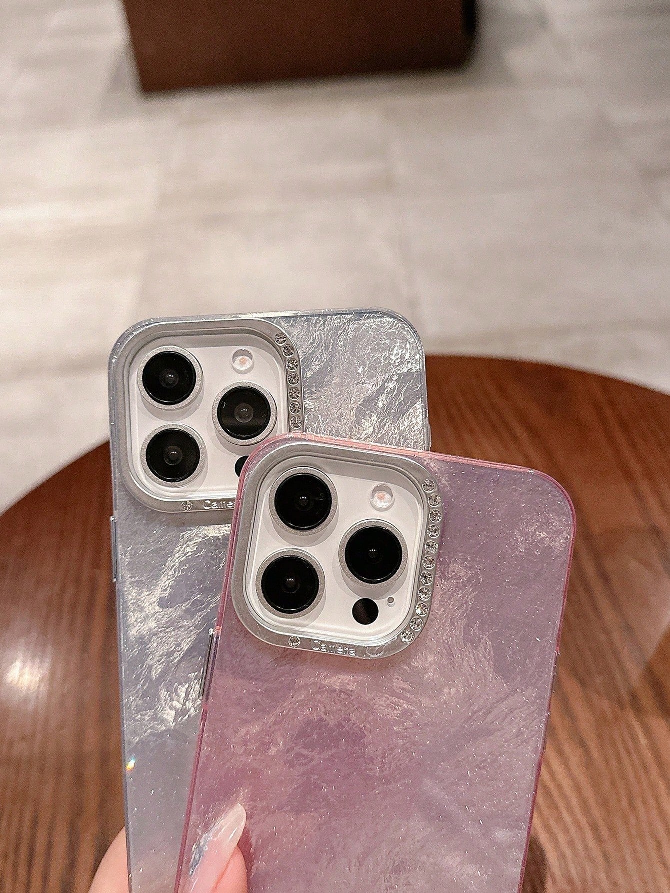 Rhinestone Mirror Frame Foil Texture Protective Case Compatible With iPhone 11/12/13/14/15/16 series