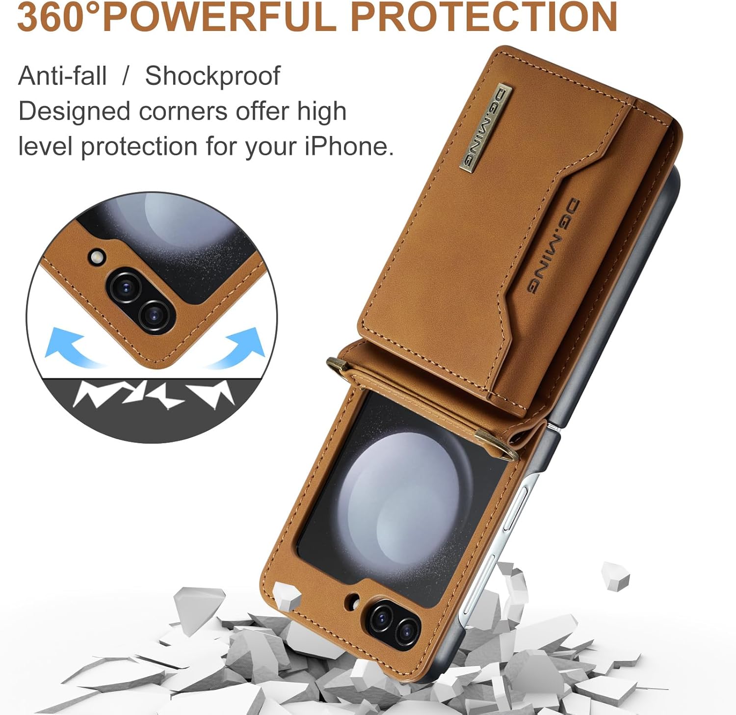 Wallet Case for Galaxy Z Flip 3/Galaxy Z Flip 4/Galaxy Z Flip 5/Galaxy Z Flip 6, Matte Leather, Protective Case with Card Slot Wallet and Shoulder Strap