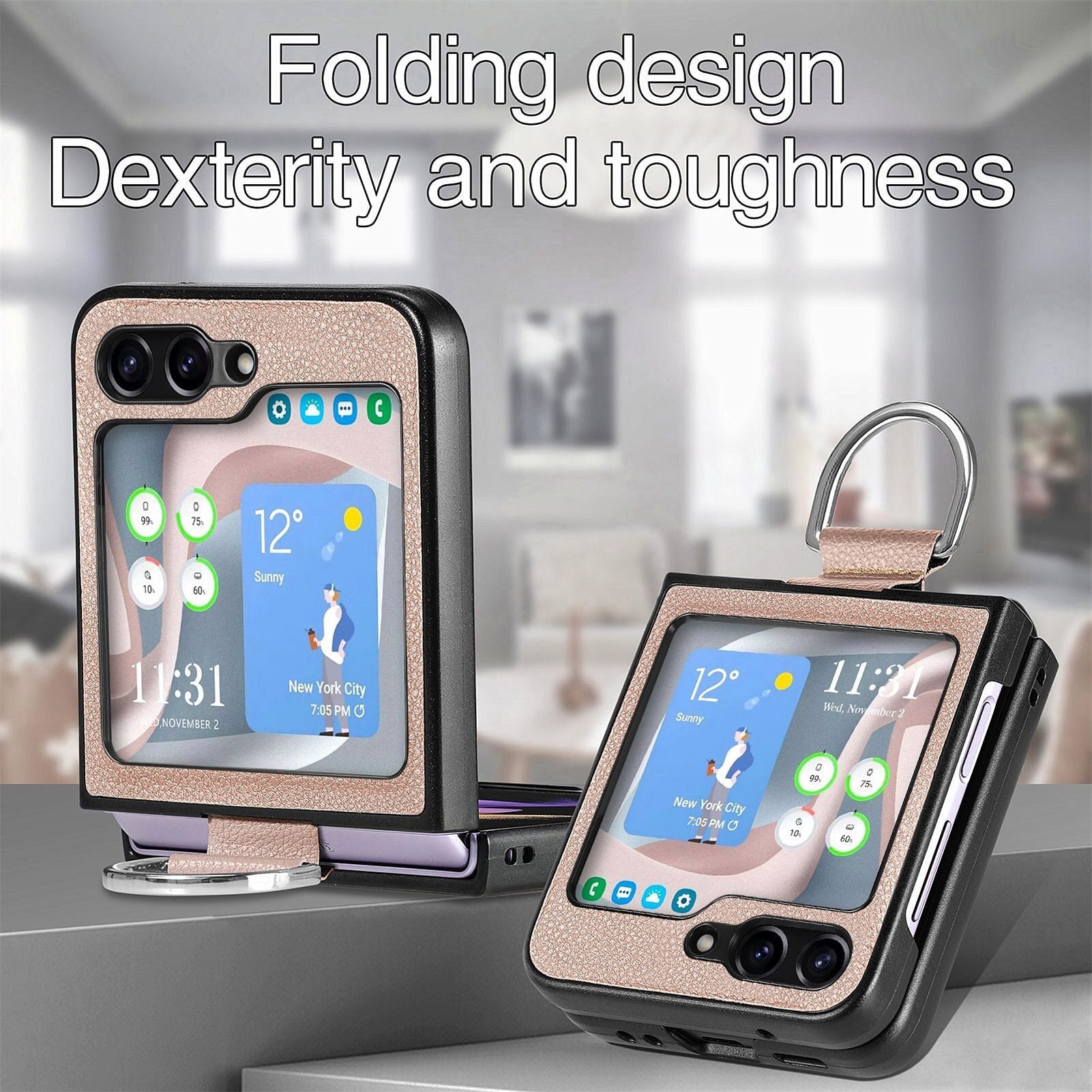 Ring-style leather folding screen protective case for Galaxy Z Flip 3/Galaxy Z Flip 4/Galaxy Z Flip 5/Galaxy Z Flip 6