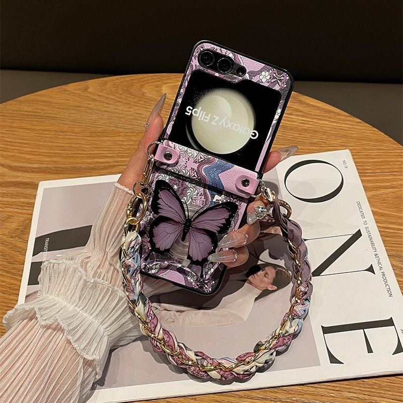 Butterfly Phone Case With Wrist Scarf Chain For Galaxy Z Flip 3/Galaxy Z Flip 4/Galaxy Z Flip 5/Galaxy Z Flip 6