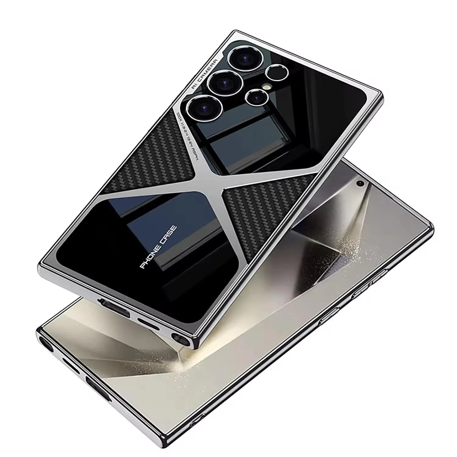 New Electroplating Plain Leather Business Phone Case for Galaxy S24 Ultra and S23 Ultra(Only Case)