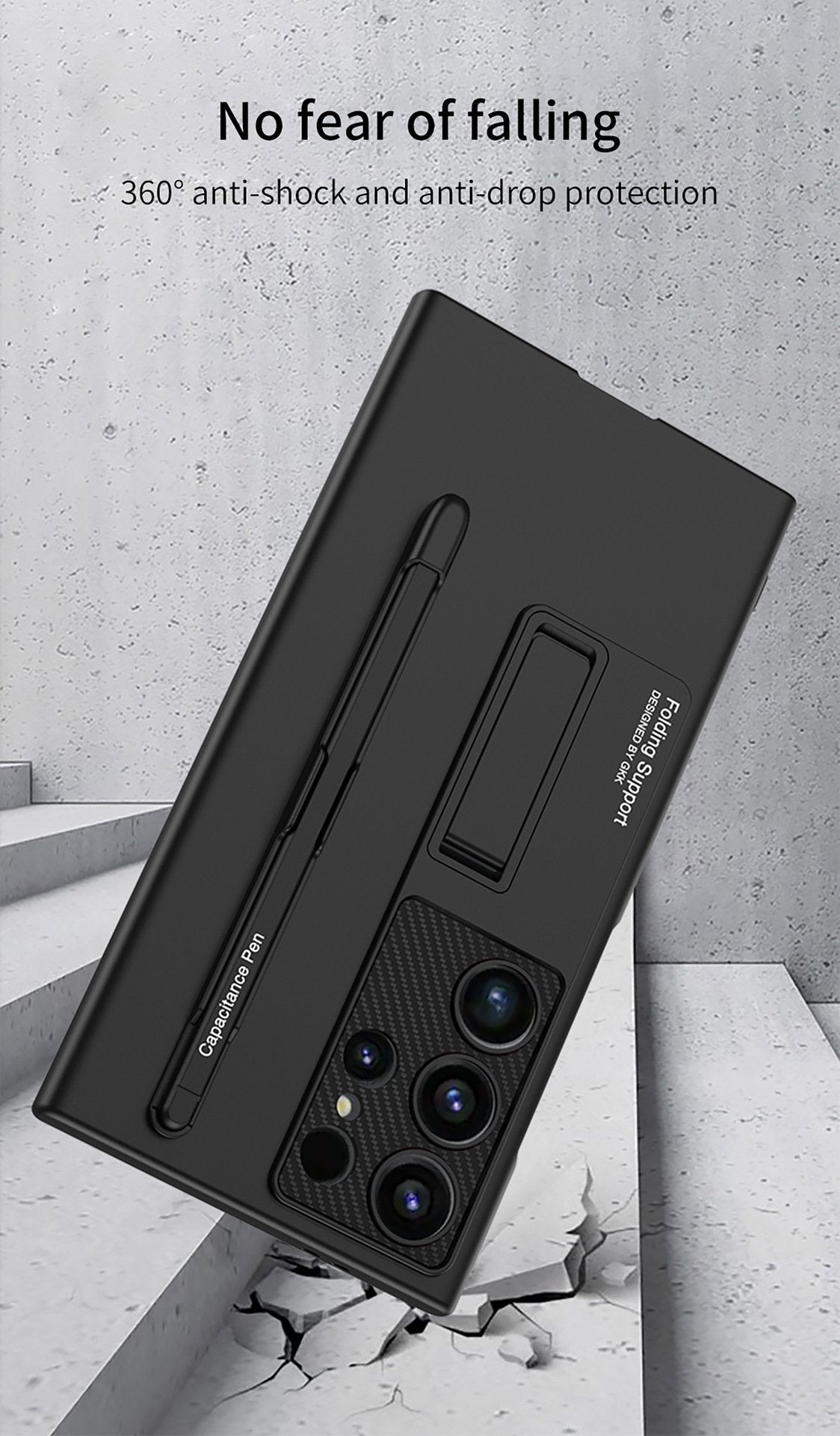 Frosted invisible stand phone case with pen case and stylus for Galaxy S24 S23 S22 series