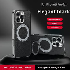 Genuine Togo Cowhide Leather Magsafe Case For iPhone 16 15 14 Series Ring Bracket Cover