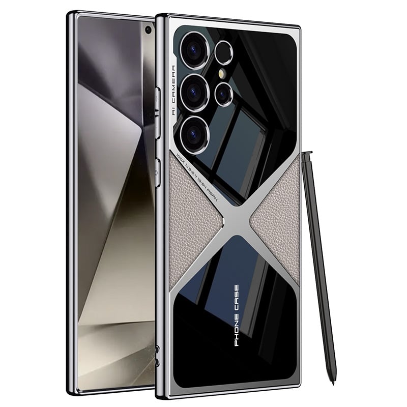 New Electroplating Plain Leather Business Phone Case for Galaxy S24 Ultra and S23 Ultra(Only Case)