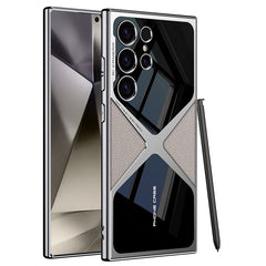 New Electroplating Plain Leather Business Phone Case for Galaxy S24 Ultra and S23 Ultra(Only Case)