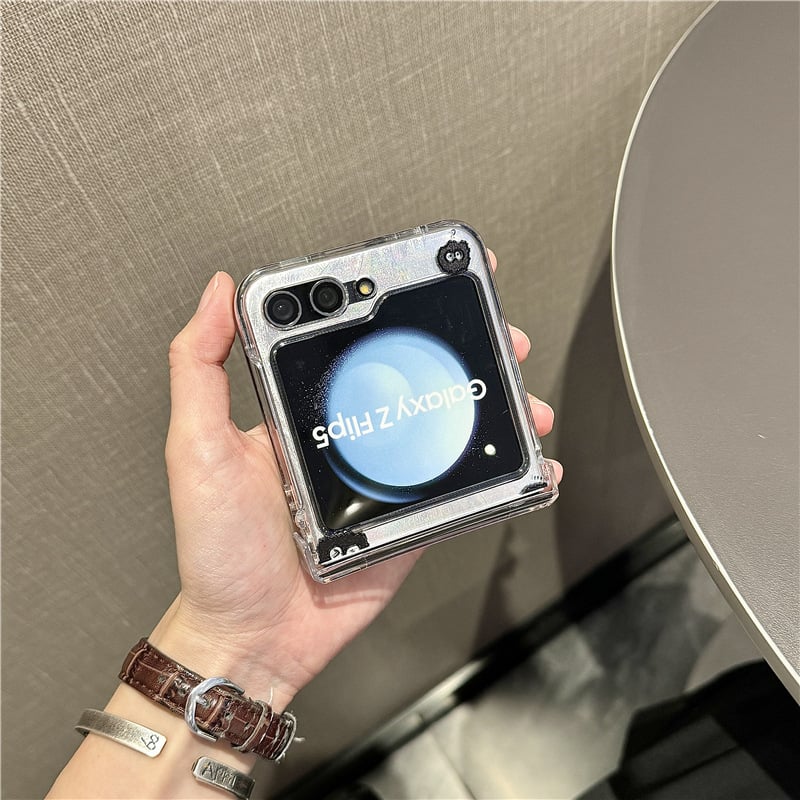 Cute coal briquette phone case with feather cardboard, suitable for Galaxy Z Flip 3/Galaxy Z Flip 4/Galaxy Z Flip 5/Galaxy Z Flip 6