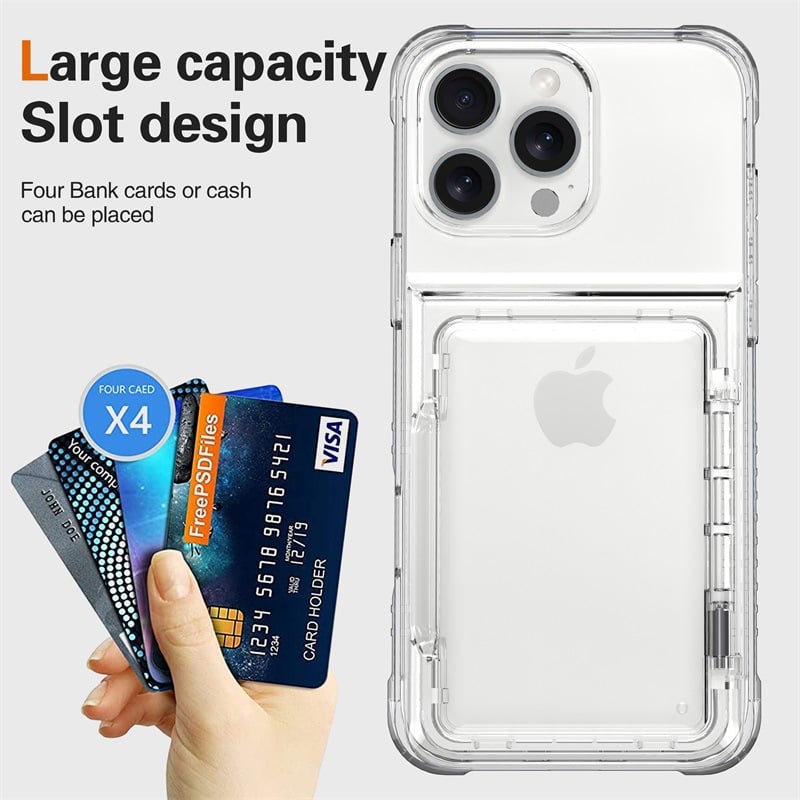 Transparent Phone Case With Photo Card Holder For iPhone 11 12 13 14 15 Series And Samsung S24 S23 Ultra