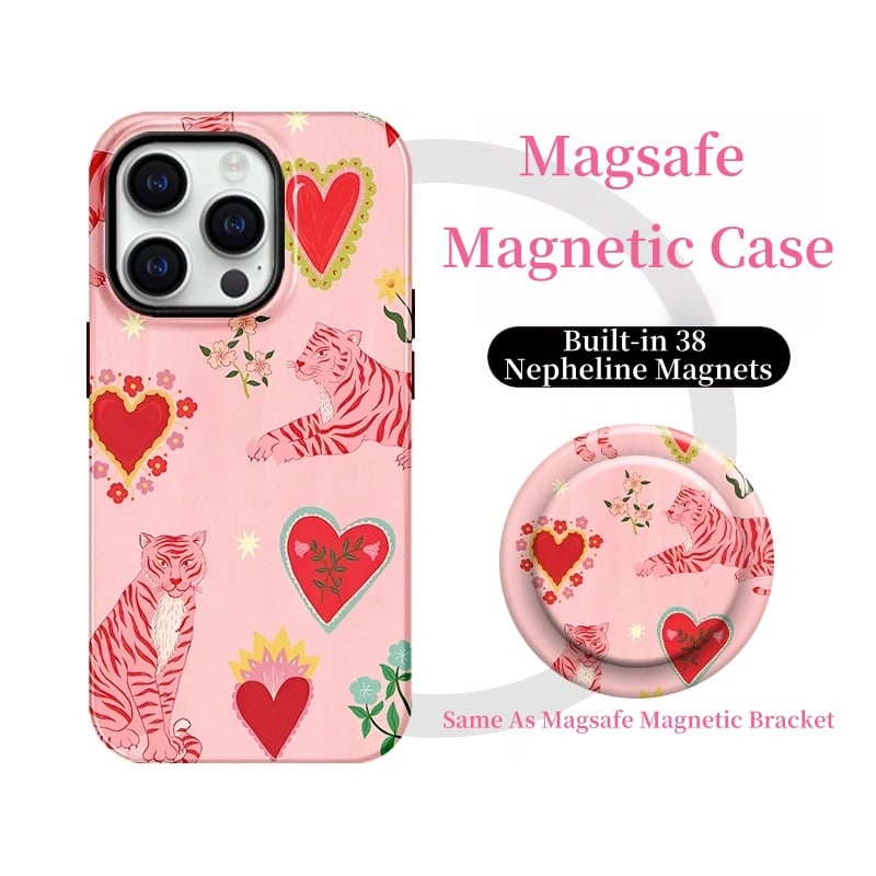 Tiger & Heart MagSafe Case for iPhone 16–12 – 38 Magnets, Optional Magnetic Stand, Dual Style