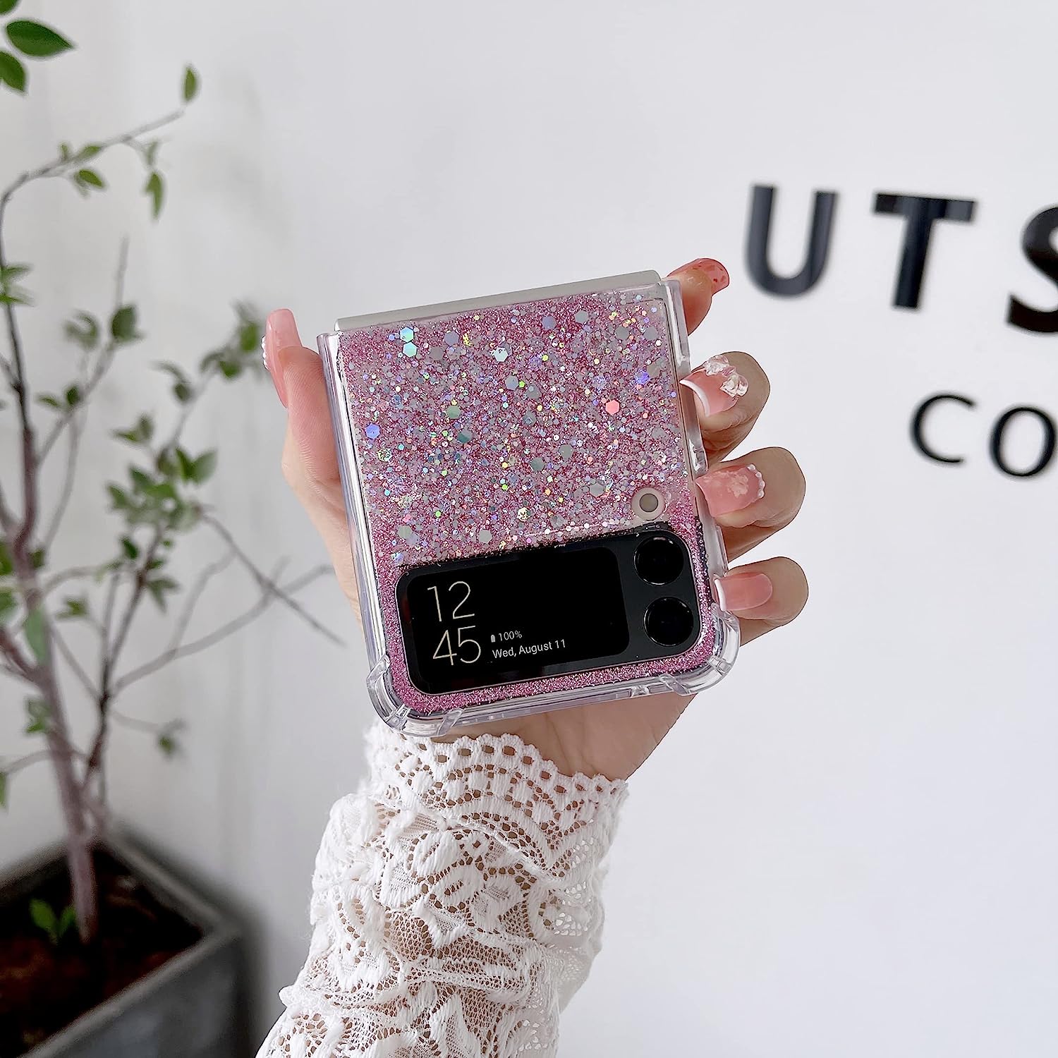 For Galaxy Z Flip 3 / Galaxy Z Flip 4 / Galaxy Z Flip 5 / Galaxy Z Flip 6 Clear Case, Soft Clear Flexible Rubber Glitter Sparkle Case Corners Shockproof Protective Cover