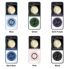 Transparent phone case with 360° rotating ring stand and magnetic wireless charging support for Galaxy Z Flip 5 and Galaxy Z Flip 6