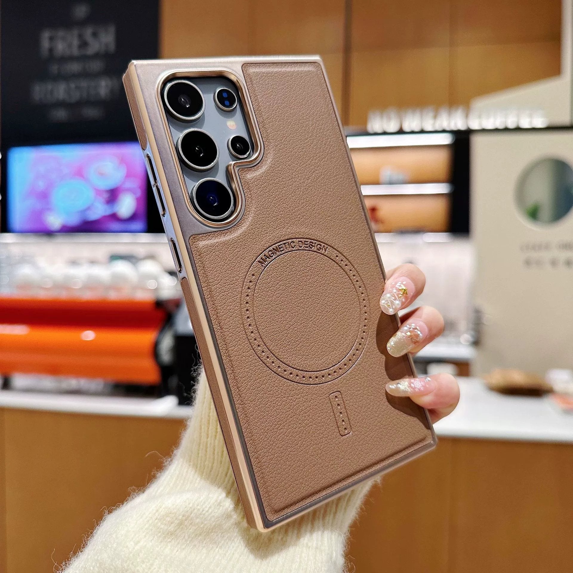 Premium Electroplated Leather Magnetic Case For Galaxy S25 Series and S24 S23 S22 Ultra