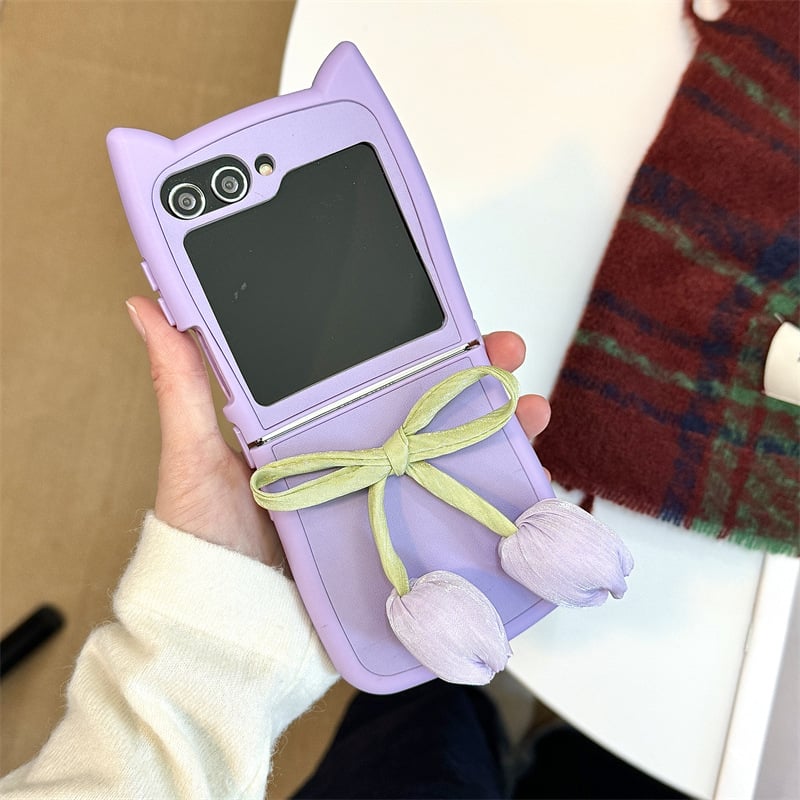 Tulip Cat Ears Phone Case For Galaxy Z Flip 3 / Galaxy Z Flip 4 / Galaxy Z Flip 5 / Galaxy Z Flip 6