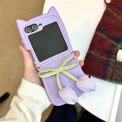 Tulip Cat Ears Phone Case For Galaxy Z Flip 3 / Galaxy Z Flip 4 / Galaxy Z Flip 5 / Galaxy Z Flip 6