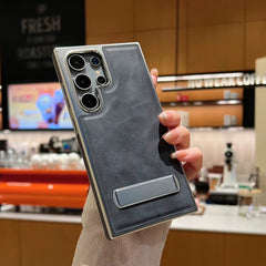 Luxury Leather Invisible Metal Bracket Holder Case For Samsung Galaxy S25 S24 S23 S22 Series