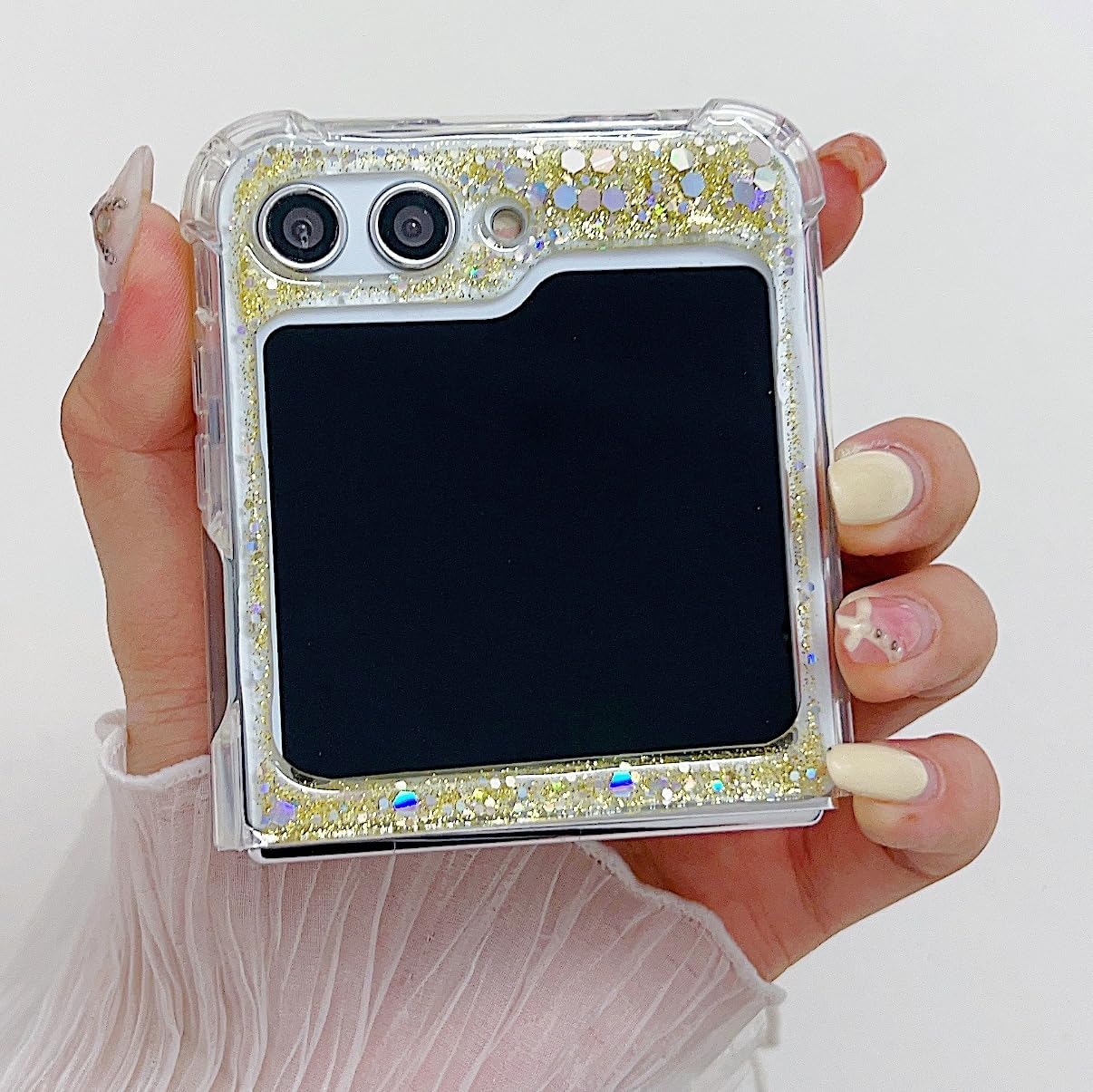 Epoxy glitter beads mobile phone case, suitable for Galaxy Z Flip 3/Galaxy Z Flip 4/Galaxy Z Flip 5/Galaxy Z Flip 6