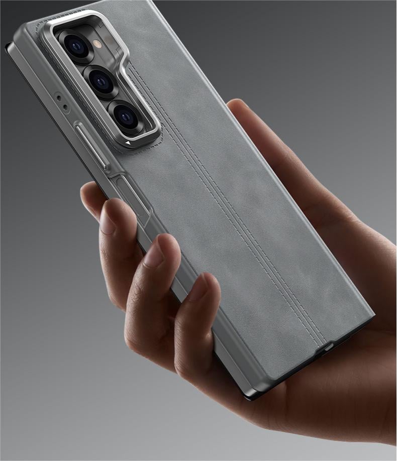 Lamb leather phone case for Samsung Galaxy Z Fold 6, built-in magnetic suction, lens holder