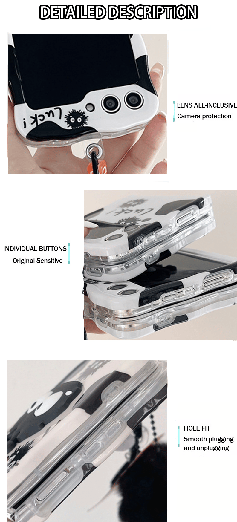 New Cartoon Cute Briquettes Twisted Edge Soft Shell Phone Case for Galaxy Z Flip 3/Galaxy Z Flip 4/Galaxy Z Flip 5/Galaxy Z Flip 6