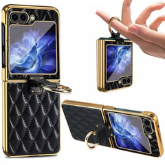 Luxury Leather Ring Stand Electroplating Shockproof Case For Galaxy Z Flip 3 / Galaxy Z Flip 4 / Galaxy Z Flip 5 / Galaxy Z Flip 6