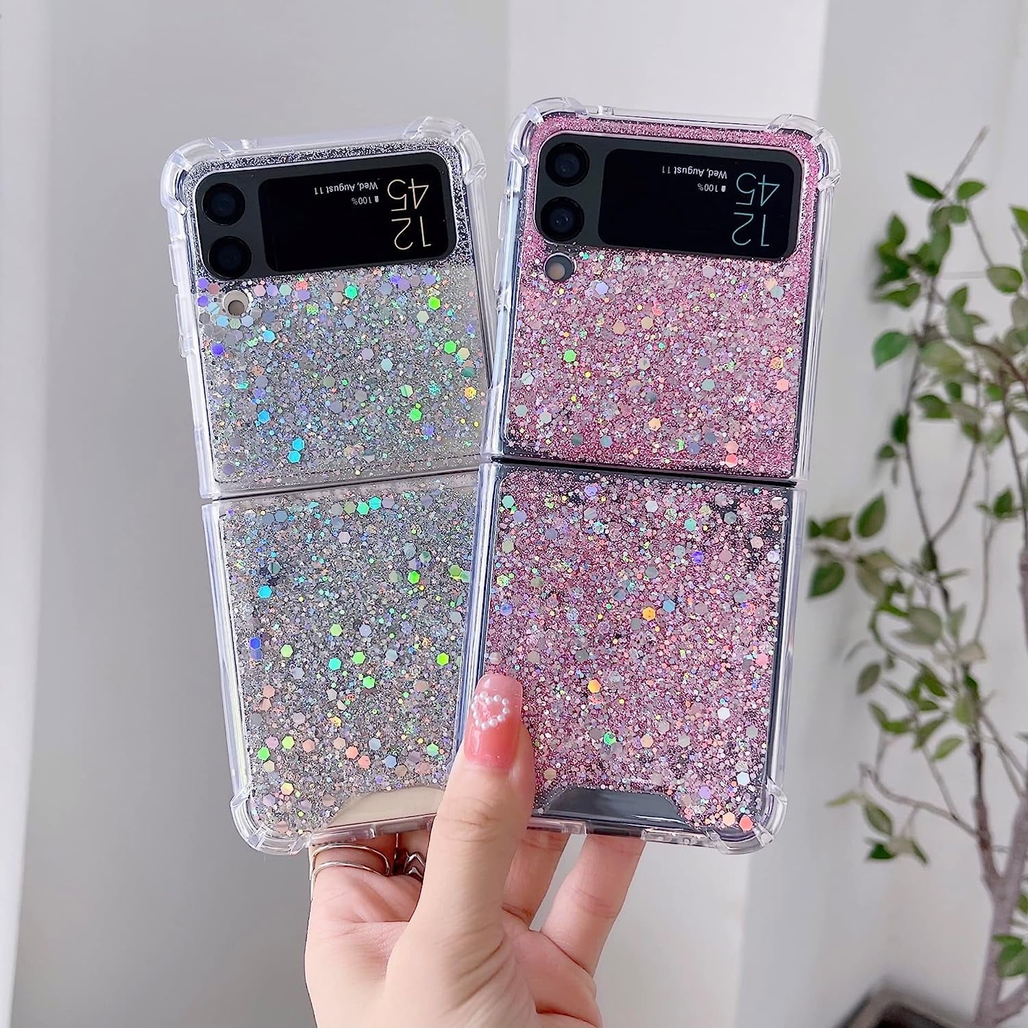 For Galaxy Z Flip 3 / Galaxy Z Flip 4 / Galaxy Z Flip 5 / Galaxy Z Flip 6 Clear Case, Soft Clear Flexible Rubber Glitter Sparkle Case Corners Shockproof Protective Cover