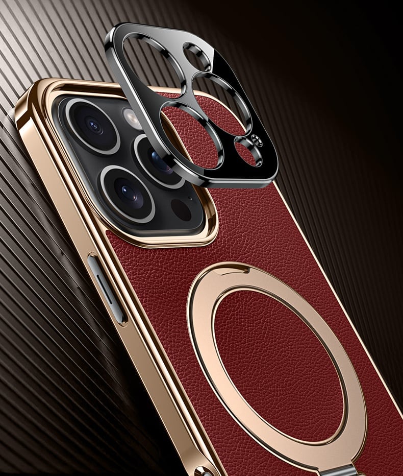 [17 Series Updated] Plain Leather Electroplated Magnetic Bracket Case