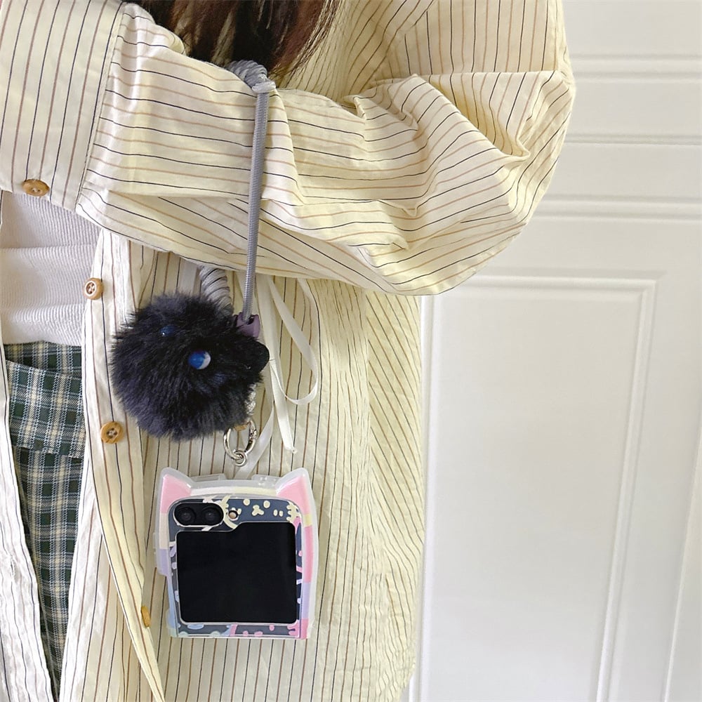 Cute 3D Cat Ear Graffiti Cat Phone Case, Suitable for Galaxy Z Flip 3/Galaxy Z Flip 4/Galaxy Z Flip 5/Galaxy Z Flip 6