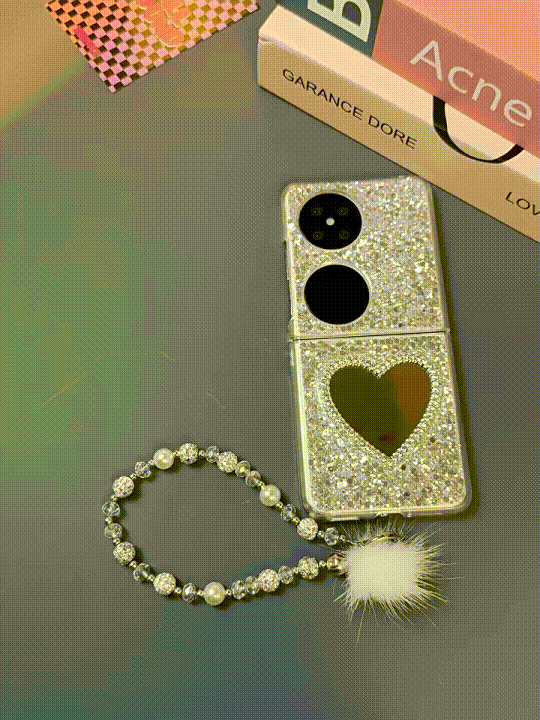 Silver Sequin Heart Mirror Phone Case For Galaxy Z Flip 3/Galaxy Z Flip 4/Galaxy Z Flip 5/Galaxy Z Flip 6