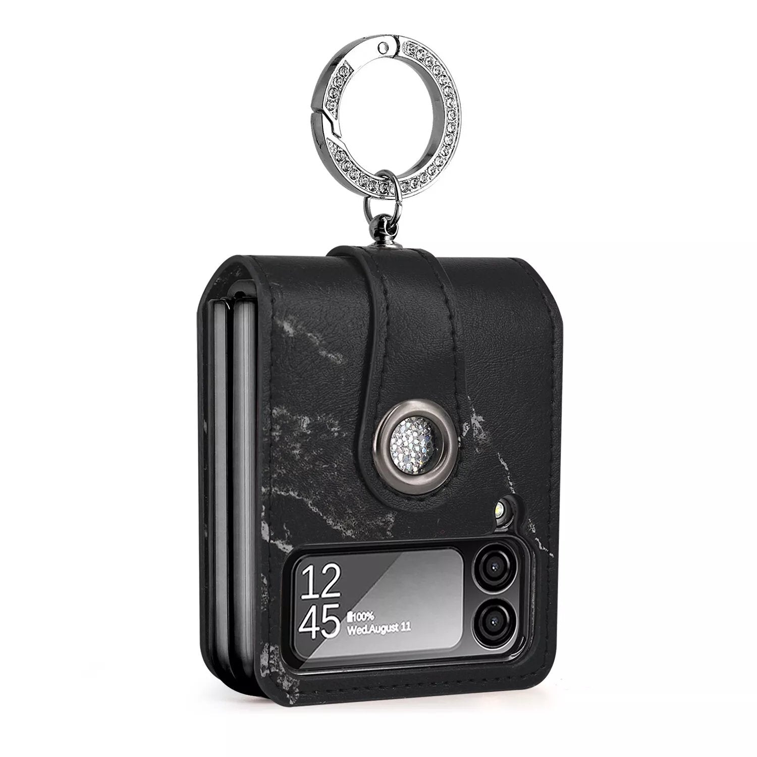 Galaxy Z Flip 3/Galaxy Z Flip 4/Galaxy Z Flip 5/Galaxy Z Flip 6 | Soft marbled leather phone case with luxurious glitter ring