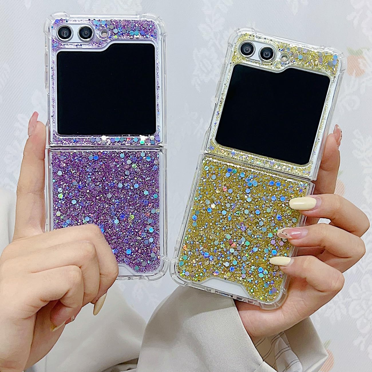 Epoxy glitter beads mobile phone case, suitable for Galaxy Z Flip 3/Galaxy Z Flip 4/Galaxy Z Flip 5/Galaxy Z Flip 6