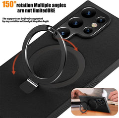 Leather Phone Case with Magnetic Metal Holder for Galaxy S24 S23 S22 Series, Support Wireless Charging