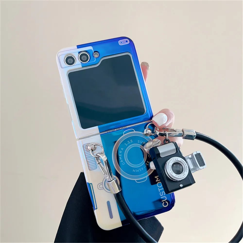 Blue light retro camera phone case, suitable for Galaxy Z Flip 3/Galaxy Z Flip 4/Galaxy Z Flip 5/Galaxy Z Flip 6