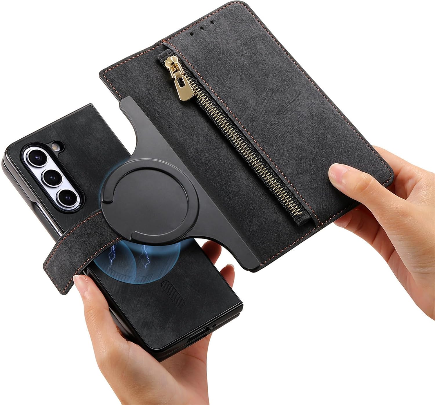 Creative magnetic two-in-one detachable mobile phone leather case for Galaxy Z Fold 3/Galaxy Z Fold 4/Galaxy Z Fold 5/Galaxy Z Fold 6(Only Case)