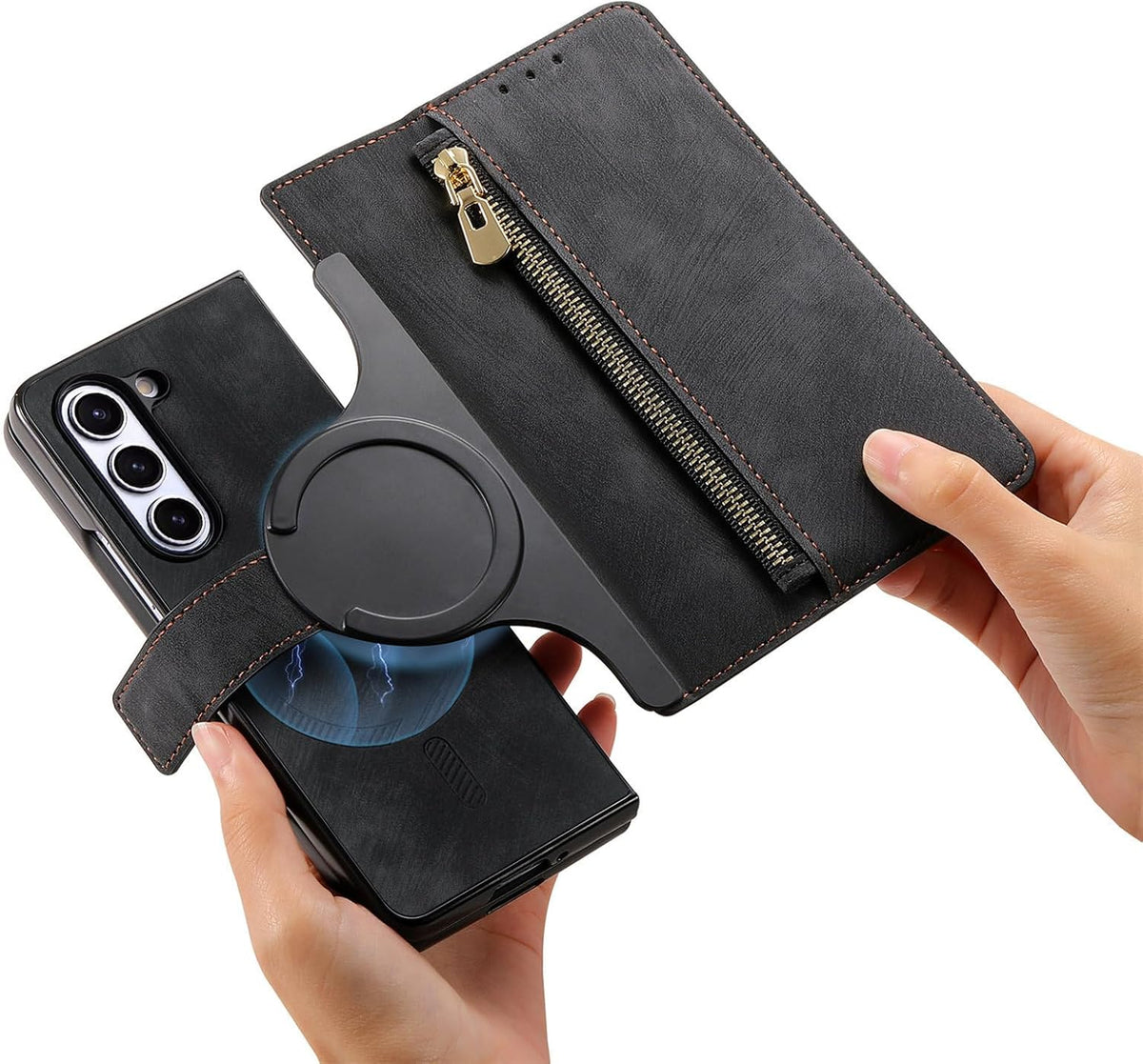 Creative magnetic two-in-one detachable mobile phone leather case for Galaxy Z Fold 3/Galaxy Z Fold 4/Galaxy Z Fold 5/Galaxy Z Fold 6(Only Case)