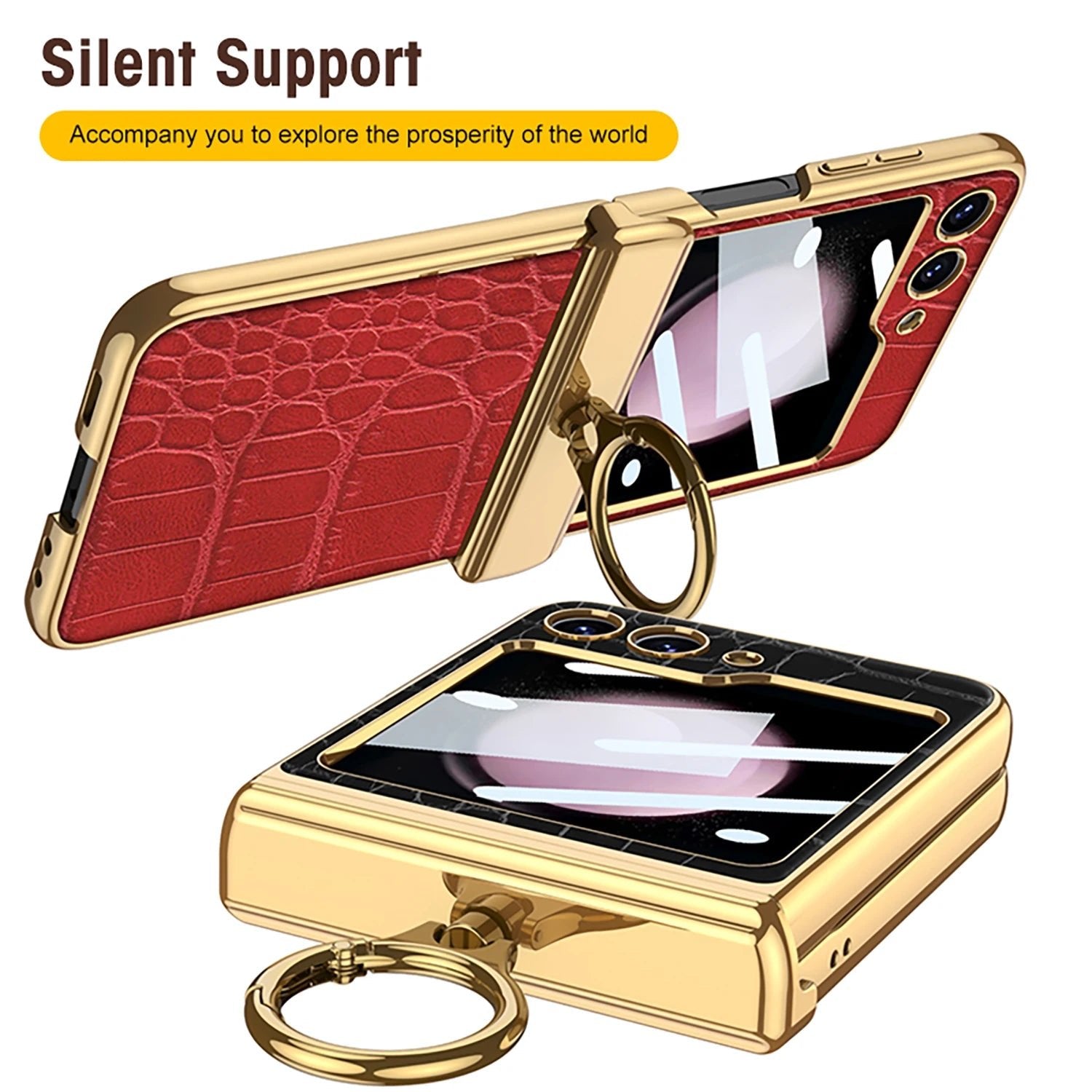 Magnetic hinge ring crocodile leather shell film full-cover protective case for Galaxy Z Flip 3/Galaxy Z Flip 4/Galaxy Z Flip 5/Galaxy Z Flip 6